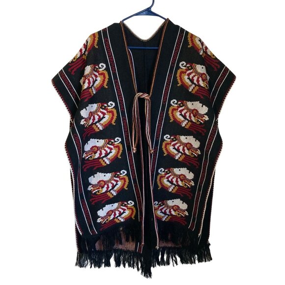 70's Poncho Mayan Cardigan Poncho Serape Cape Vintage Cuauhtemoc OS - Picture 1 of 5